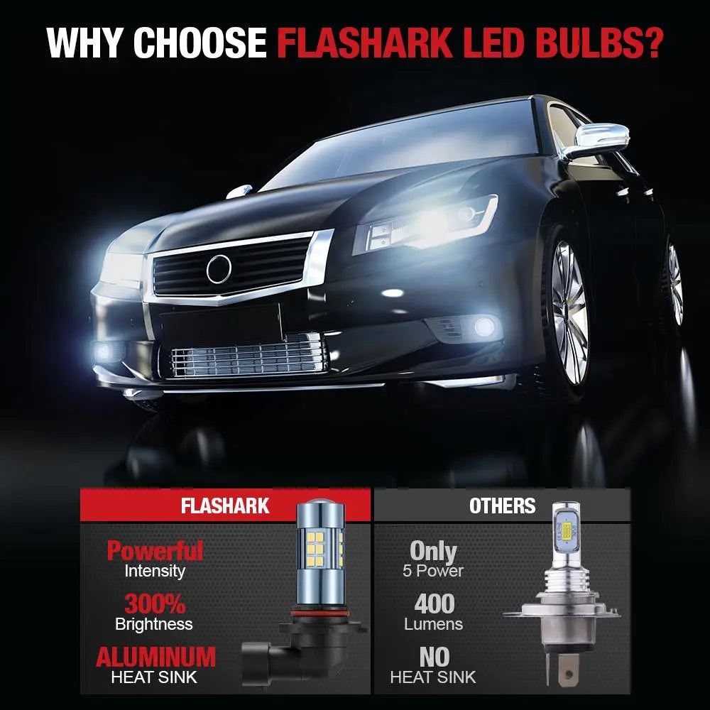 H10 9145 9140 LED Fog Light Bulbs 8W 5000LM 6000K | 2 Bulbs Flashark