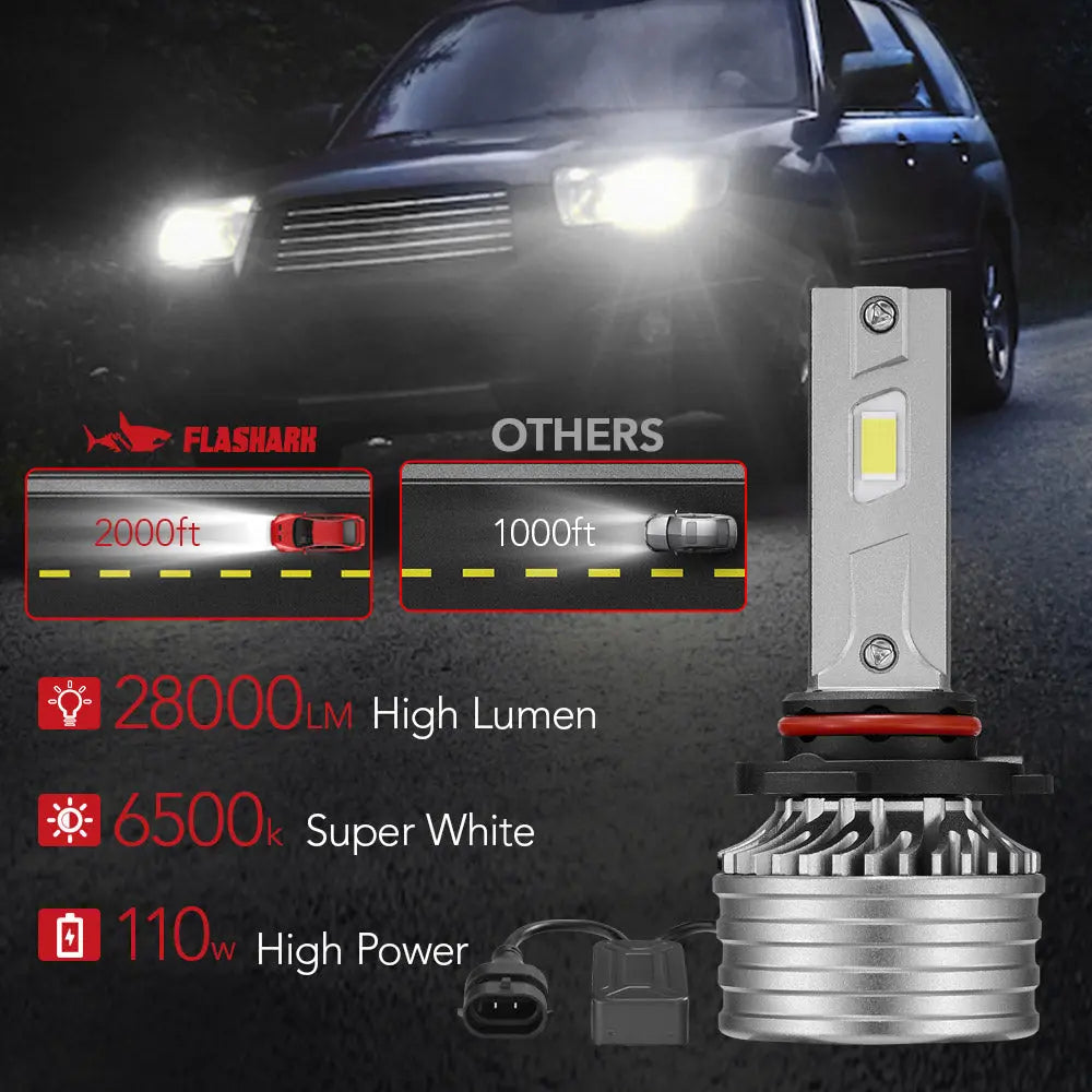 X4i 9005/HB3 110W 6500K 28000LM White IP67 LED Headlight Bulbs 2Pcs Flashark