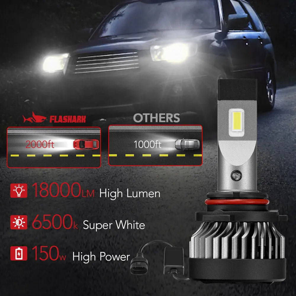 X2 9006/HB4 150W 6500K White IP67 LED Headlight Bulbs 2Pcs Flashark