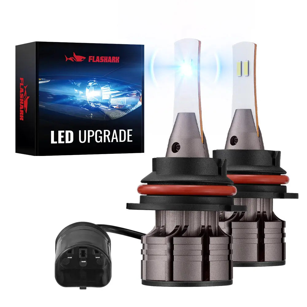 L1 9007/HB5 60W 6500K 18000LM White IP68 LED Headlight Bulbs 2Pcs Flashark