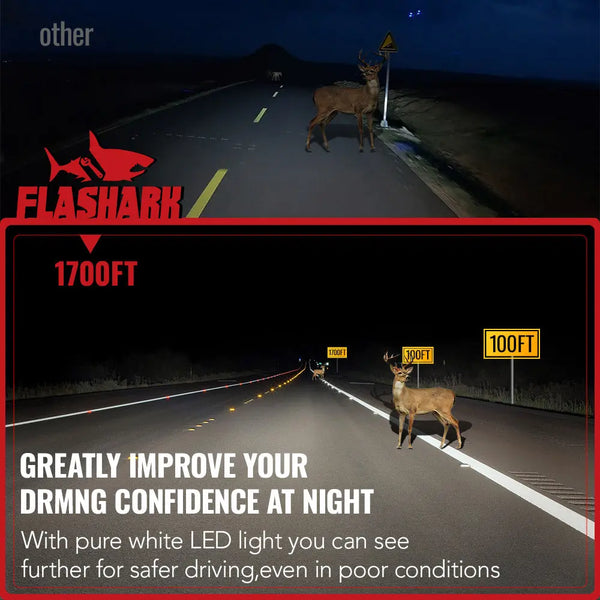 L1 9007/HB5 60W 6500K 18000LM White IP68 LED Headlight Bulbs 2Pcs Flashark