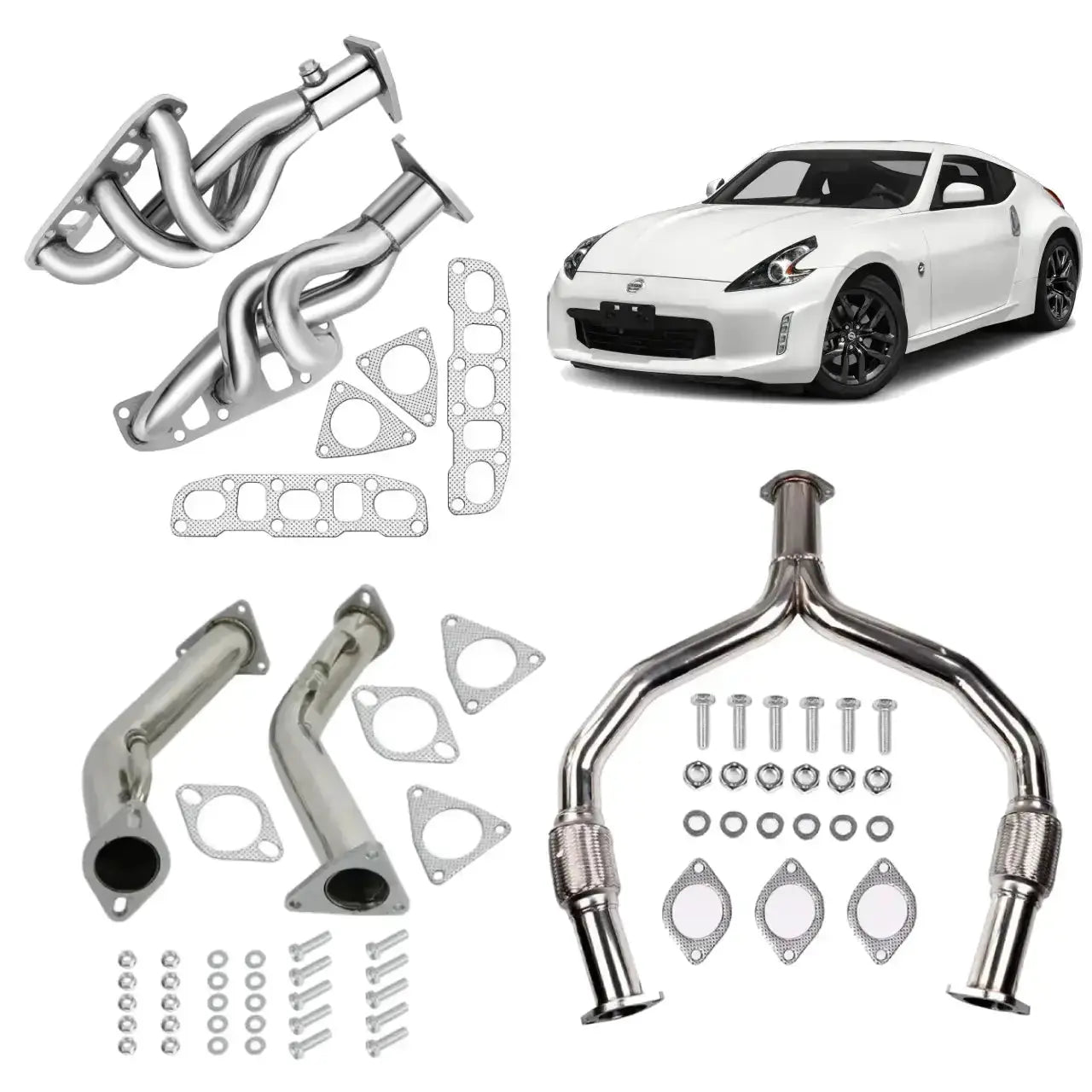 Exhaust Header/Downpipe Exhaust All-In-One Kit for 2009-2013 Nissan 370Z /Infiniti G37 G37X G37XS 3.7L Flashark