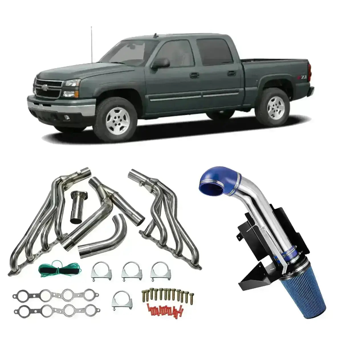 Header for 1999-2006 Chevy Silverado 1500 4.8L/5.3L/6.0L with Optional Cold Air Intake Flashark