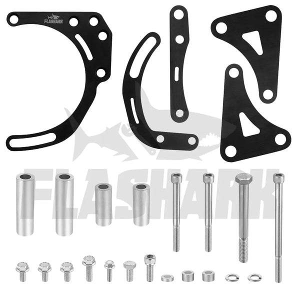 SBC Alternator/Power Steering Pump Accessory Drive Bracket Kit for Double Hump Heads 305 327 350 383 5.0L 5.7L V8 Flashark
