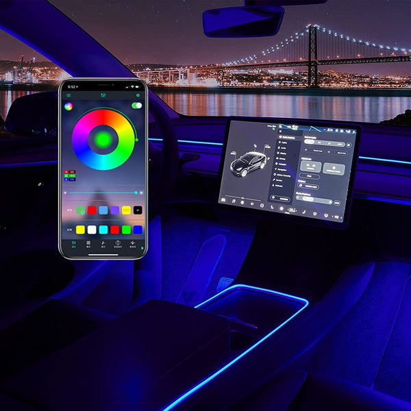 FLASHARK 2021 Tesla Model 3/Y Neon Light Tubes Center Console RGB Interior LED Strip Lights With App Controlled Decorative Lamp (2021Model 3/Y Center Console+Dashboard Light) Flashark