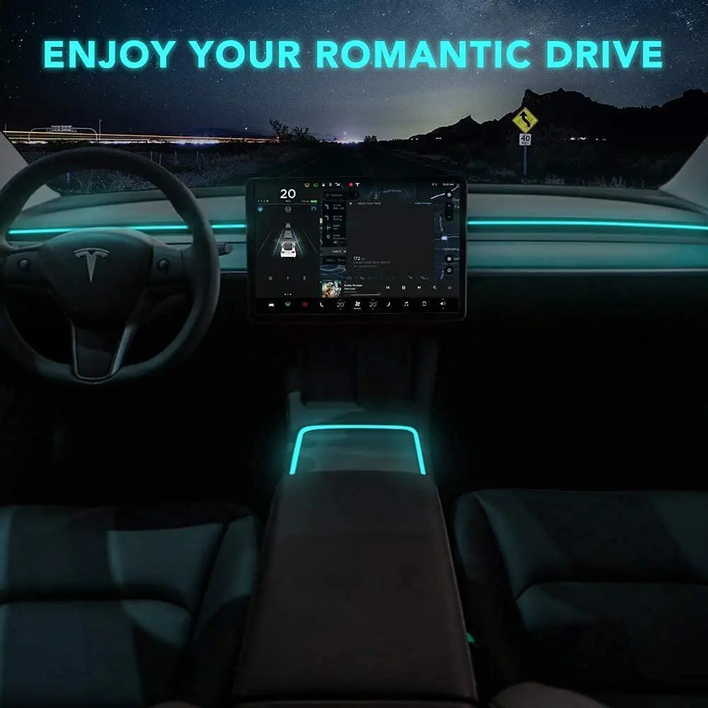 FLASHARK 2021 Tesla Model 3/Y Neon Light Tubes Center Console RGB Interior LED Strip Lights With App Controlled Decorative Lamp (2021Model 3/Y Center Console+Dashboard Light) Flashark