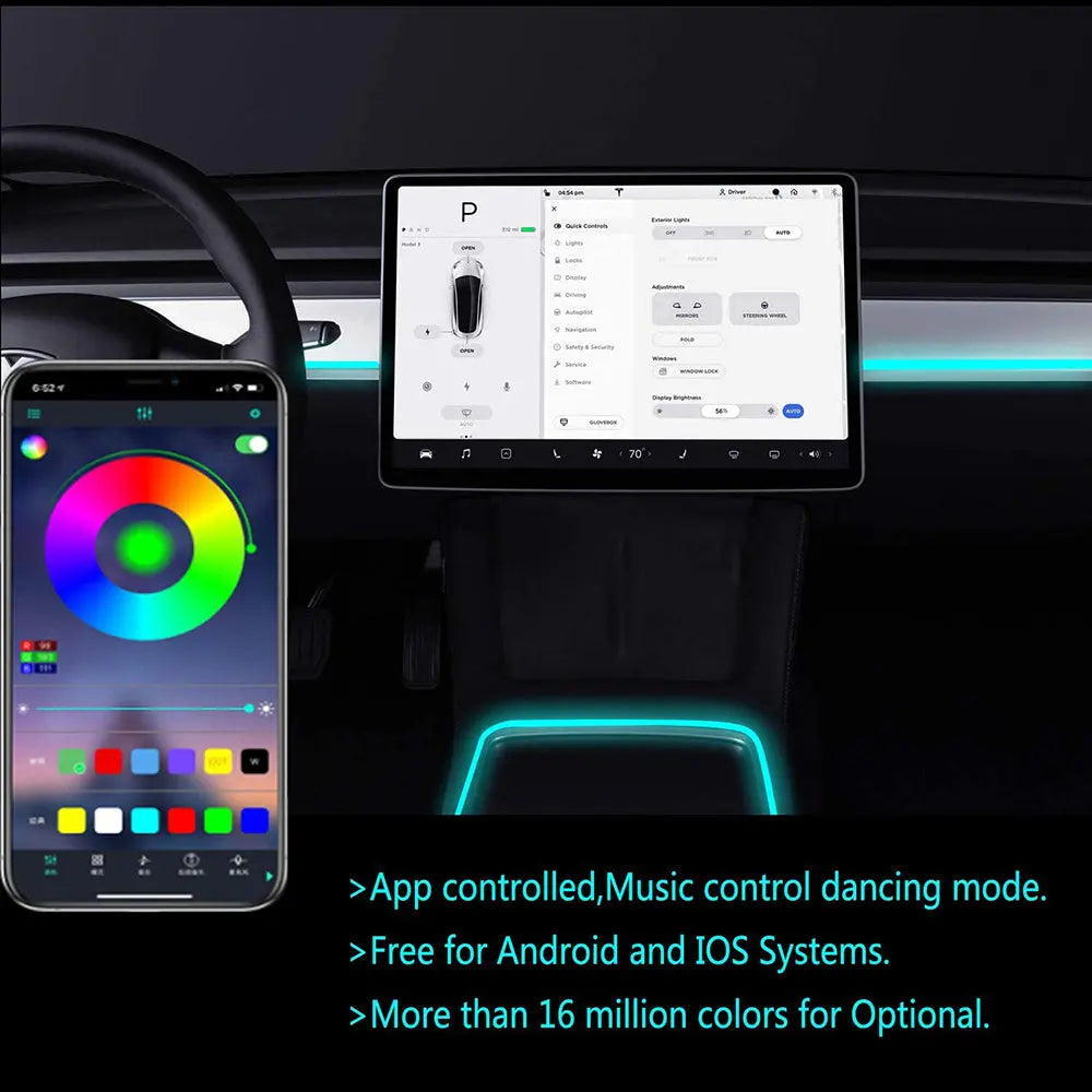 FLASHARK 2021 Tesla Model 3/Y Neon Light Tubes Center Console RGB Interior LED Strip Lights With App Controlled Decorative Lamp (2021Model 3/Y Center Console+Dashboard Light) Flashark