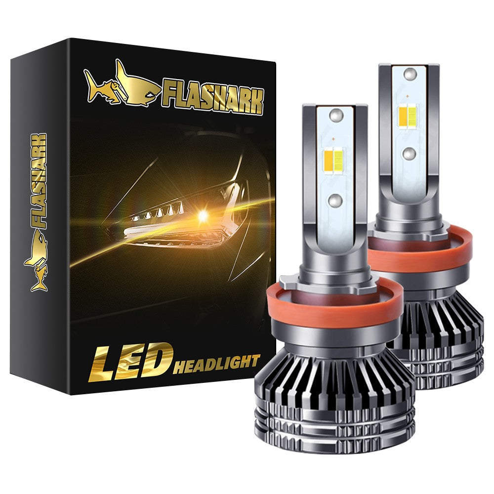 FLASHARK 9005/HB3 9006 H4 H7 H11 H13 LED Headlight Bulbs , 60W，6000K  White, 6400 LM Per Set, Super Bright and Penetration,Plug and Play, Halogen Replacement DRL Bulbs 2Pack Flashark
