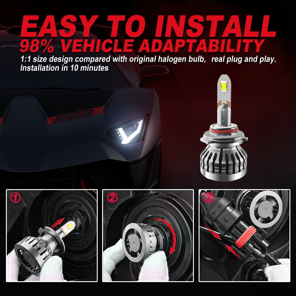 FLASHARK 9005/HB3 H4 H7 H11 H13 LED Headlight Bulbs , 80W,6000K White, 6400 LM Per Set, Super Bright and Penetration,Plug and Play, Halogen Replacement DRL Bulbs 2 Packs Flashark