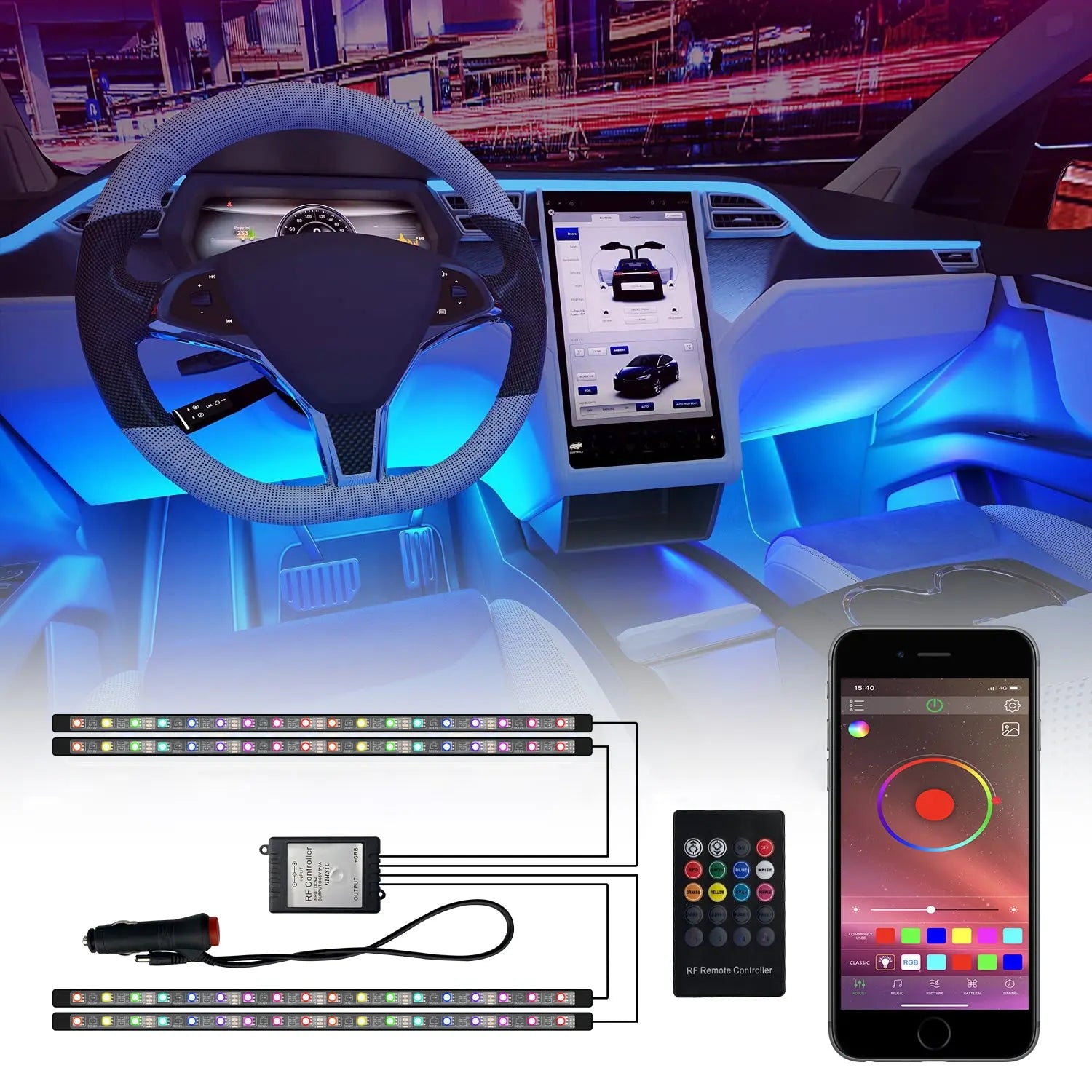 Car LED Strip Light Interior Light 4PCS - Flashark
