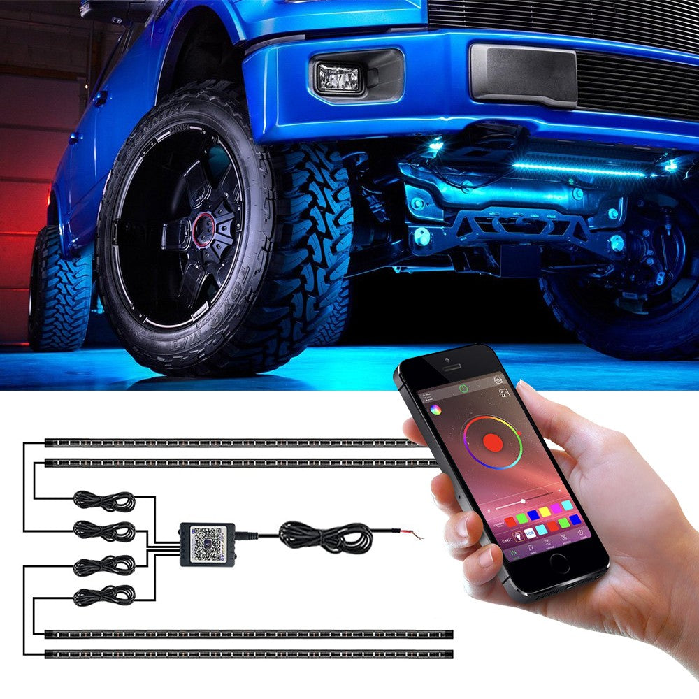 FLASHARK Car Underglow Lights Strip Kit RGB Led Lights with App Control, Sound Active Function and Wireless Remote Control  (4 PCs LED Light Strips w/ 6FT Extension Wire & Cable Tie) Flashark
