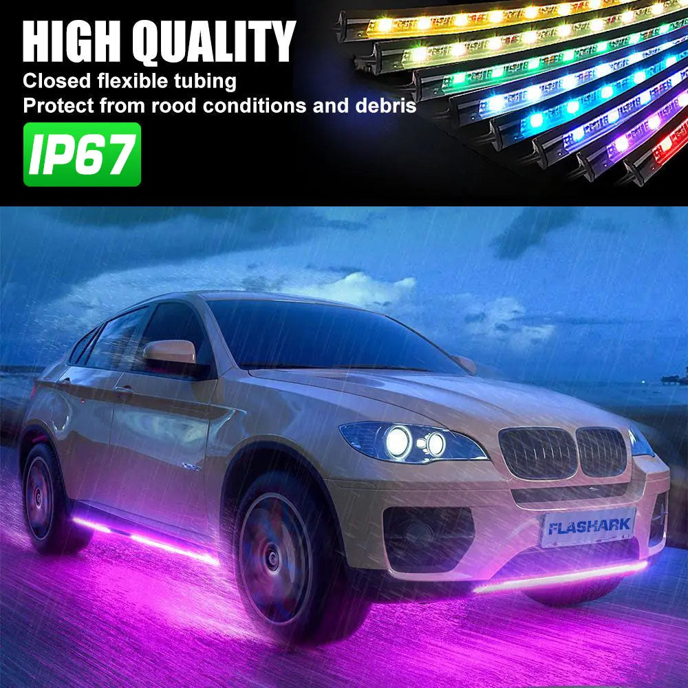 FLASHARK Car Underglow Lights Strip Kit RGB Led Lights with App Control, Sound Active Function and Wireless Remote Control  (4 PCs LED Light Strips w/ 6FT Extension Wire & Cable Tie) Flashark