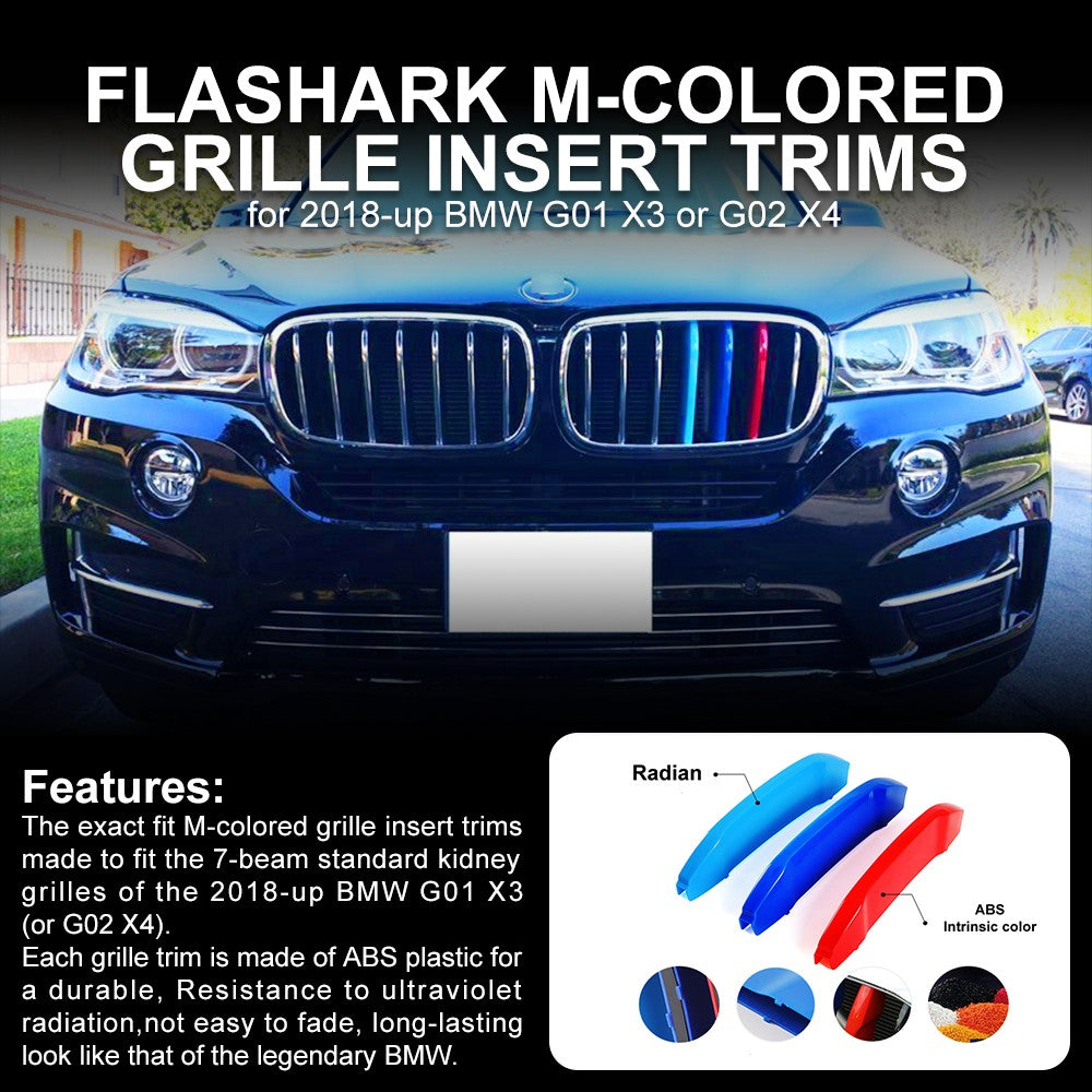 FLASHARK M-Colored Stripe Grille Insert Trims Compatible with BMW 11-20 X3 X4 Standard Kidney Grille Flashark