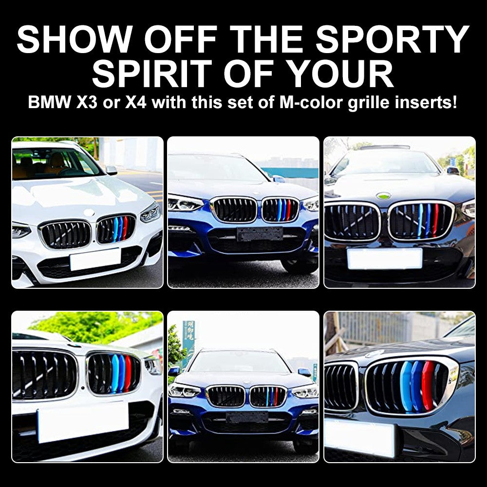 FLASHARK M-Colored Stripe Grille Insert Trims Compatible with BMW 11-20 X3 X4 Standard Kidney Grille Flashark