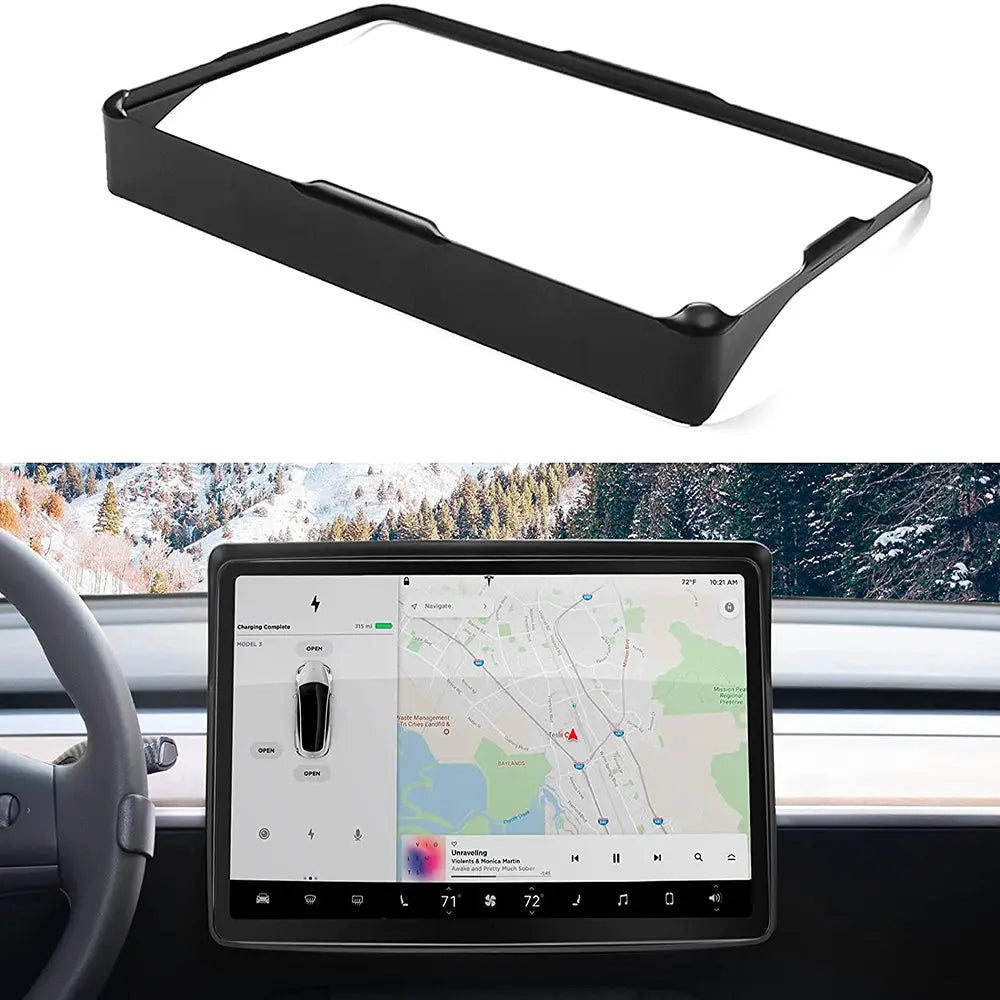 FLASHARK Tesla Model 3/Y Tempered Glass Screen Protector & Carbon Black Center Sun Shade Protector Cover Kit for Car Navigation Accessories (Anti-Glare/Anti-Fingerprint) Flashark