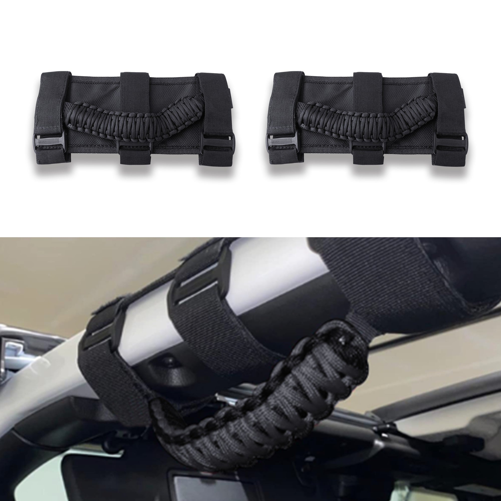 Flashark Grab Handle Kit For Jeep CJ/Wrangler/Gladiator, Grip Handle 2 Door 4 Door For Jeep Wrangler Accessories Black Woven Handle Flashark