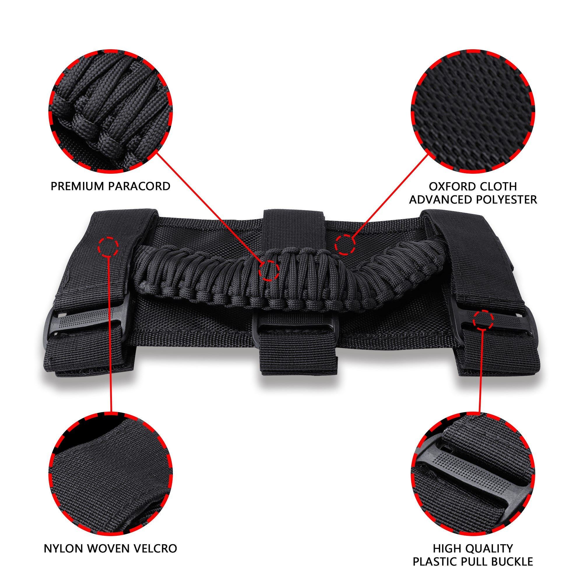 Flashark Grab Handle Kit For Jeep CJ/Wrangler/Gladiator, Grip Handle 2 Door 4 Door For Jeep Wrangler Accessories Black Woven Handle Flashark