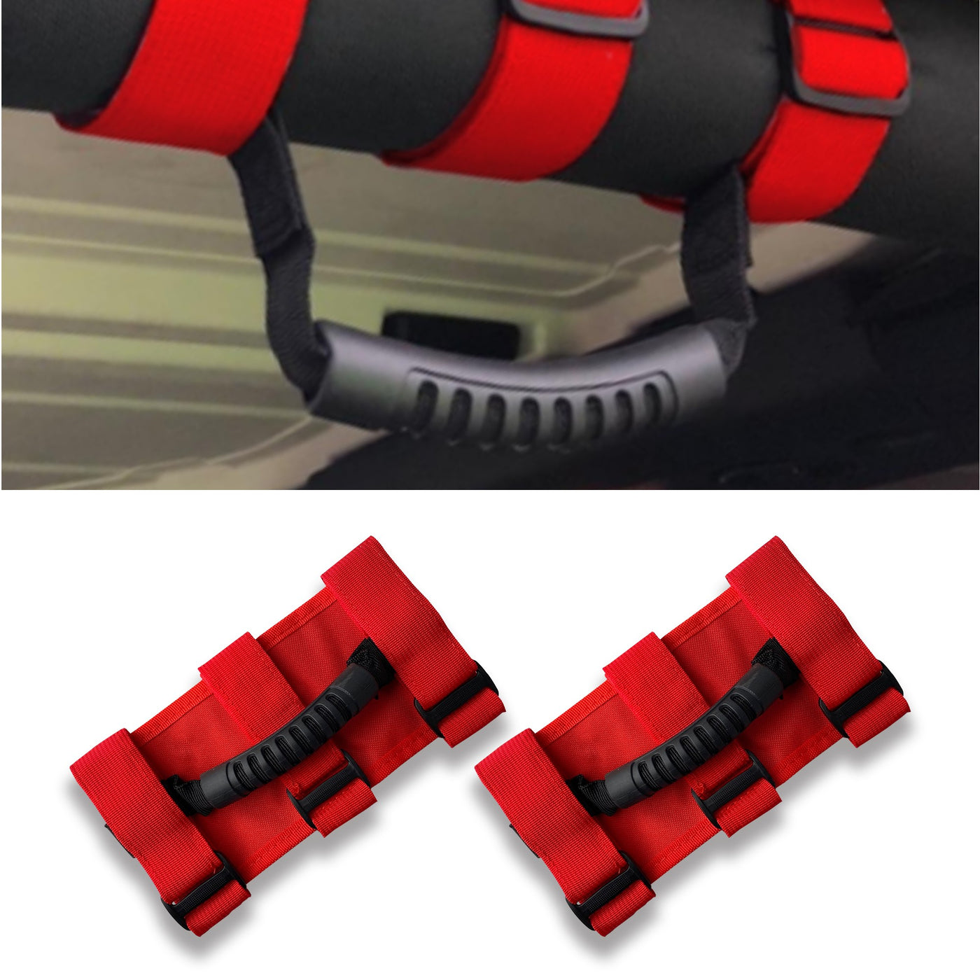 Flashark Jeep Wrangler Blue/Red/Pink/Yellow/Camouflage Grab Hand Interior For Car Truck 1987-2020 Handle Roll Bar Grip Handle Door Roof Black Wide Handle Flashark