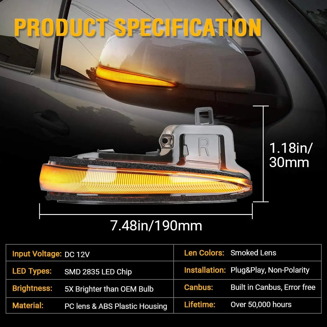 Flashark LED Side Mirror Turn Signal Lights, Sequential Dynamic Indicator Strip for 2016-2021 Tacoma, 2019-2021 RAV4 XA50,2020 Highlander XU70, Alphard Velltire Lexus LM Flashark