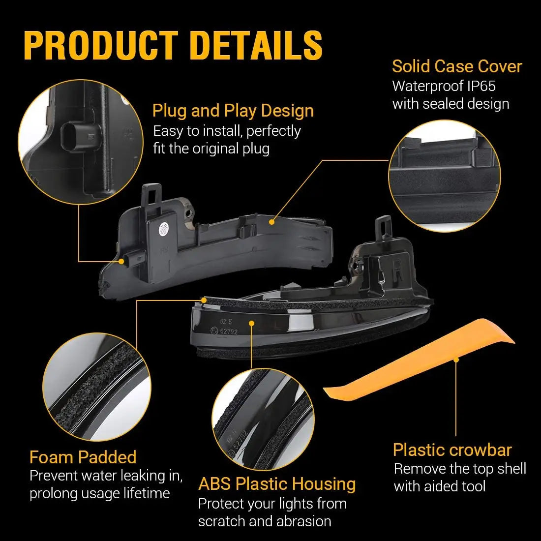 Flashark LED Side Mirror Turn Signal Lights, Sequential Dynamic Indicator Strip for 2016-2021 Tacoma, 2019-2021 RAV4 XA50,2020 Highlander XU70, Alphard Velltire Lexus LM Flashark