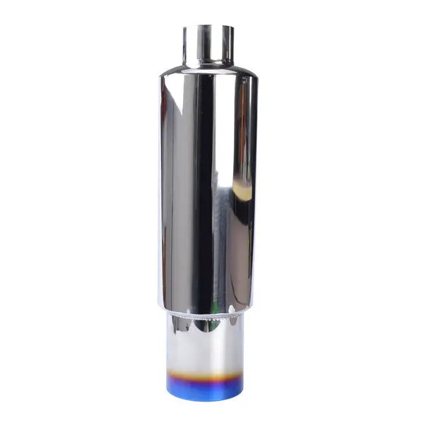 Flashark Universal Fit N1 Flat Muffler exhaust tip Polished Stainless Steel Burnt Tip Blue Muffler 2.5" inlet 4" outlet Flashark
