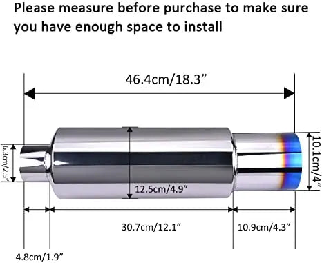 Flashark Universal Fit N1 Flat Muffler exhaust tip Polished Stainless Steel Burnt Tip Blue Muffler 2.5" inlet 4" outlet Flashark
