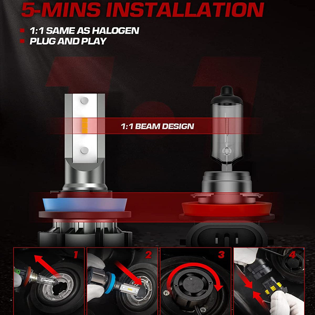 H11 H8 H9 LED Headlight Bulbs 20W 15000LM 6000K | 2 Bulbs Flashark