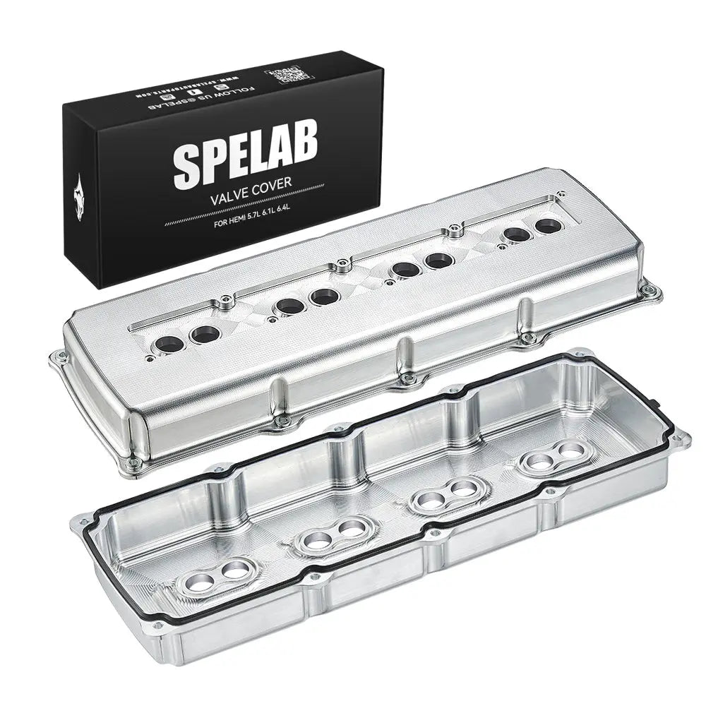 SPELAB Billet Aluminum Engine Valve Covers 05-19 Dodge Hemi 5.7L 6.1L 6.4L Silver Finish SPELAB