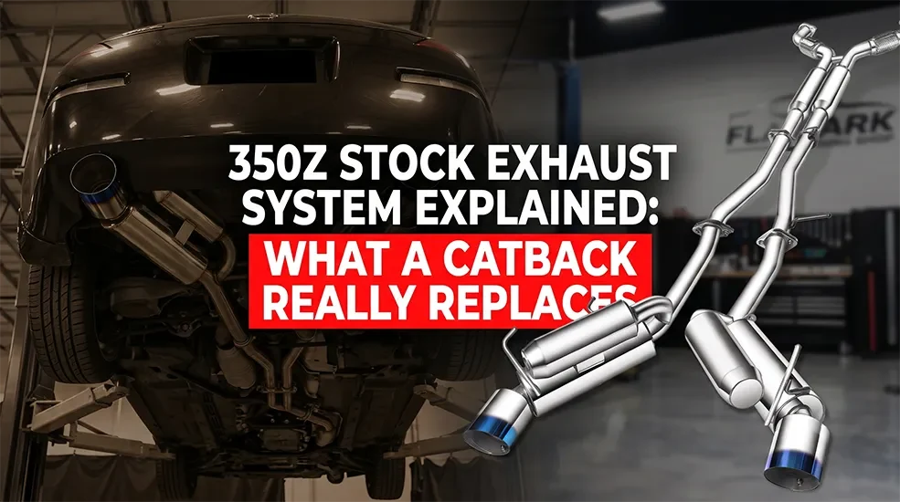 Nissan 350Z stock exhaust system compared to an aftermarket catback upgrade