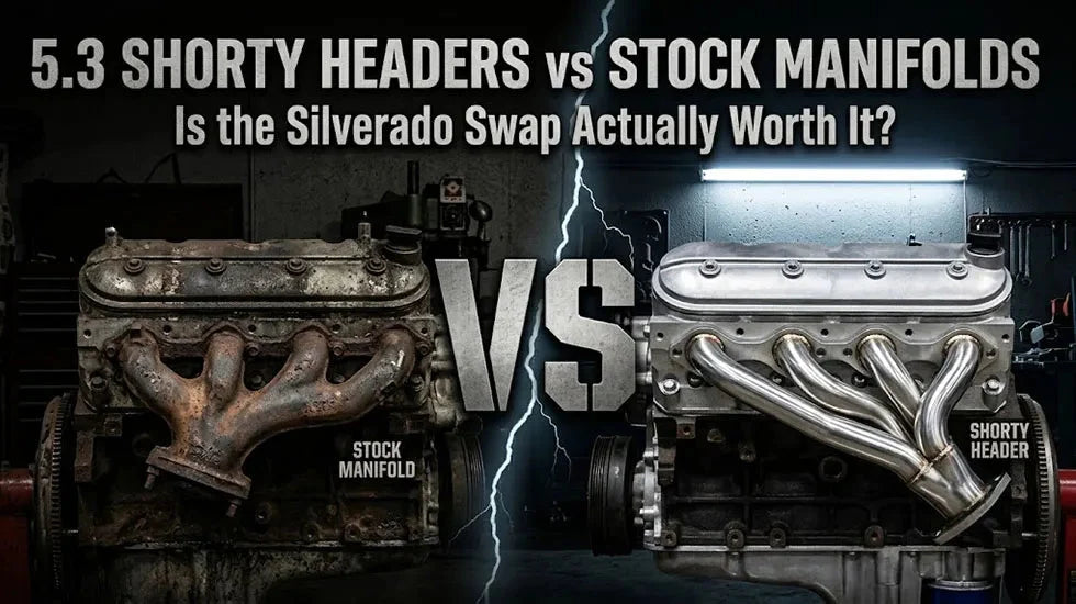 Comparison of stock 5.3 Silverado manifold and stainless shorty header