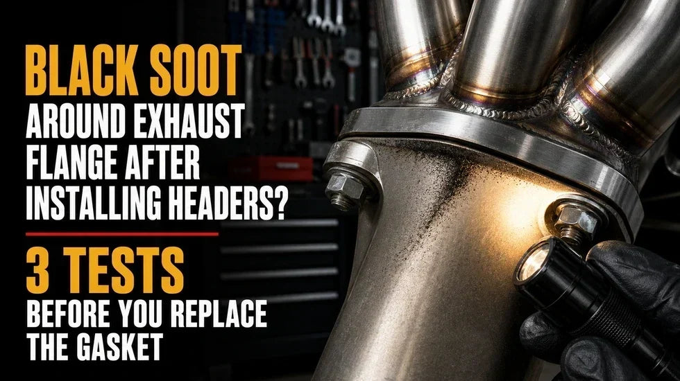 Black soot around an exhaust flange