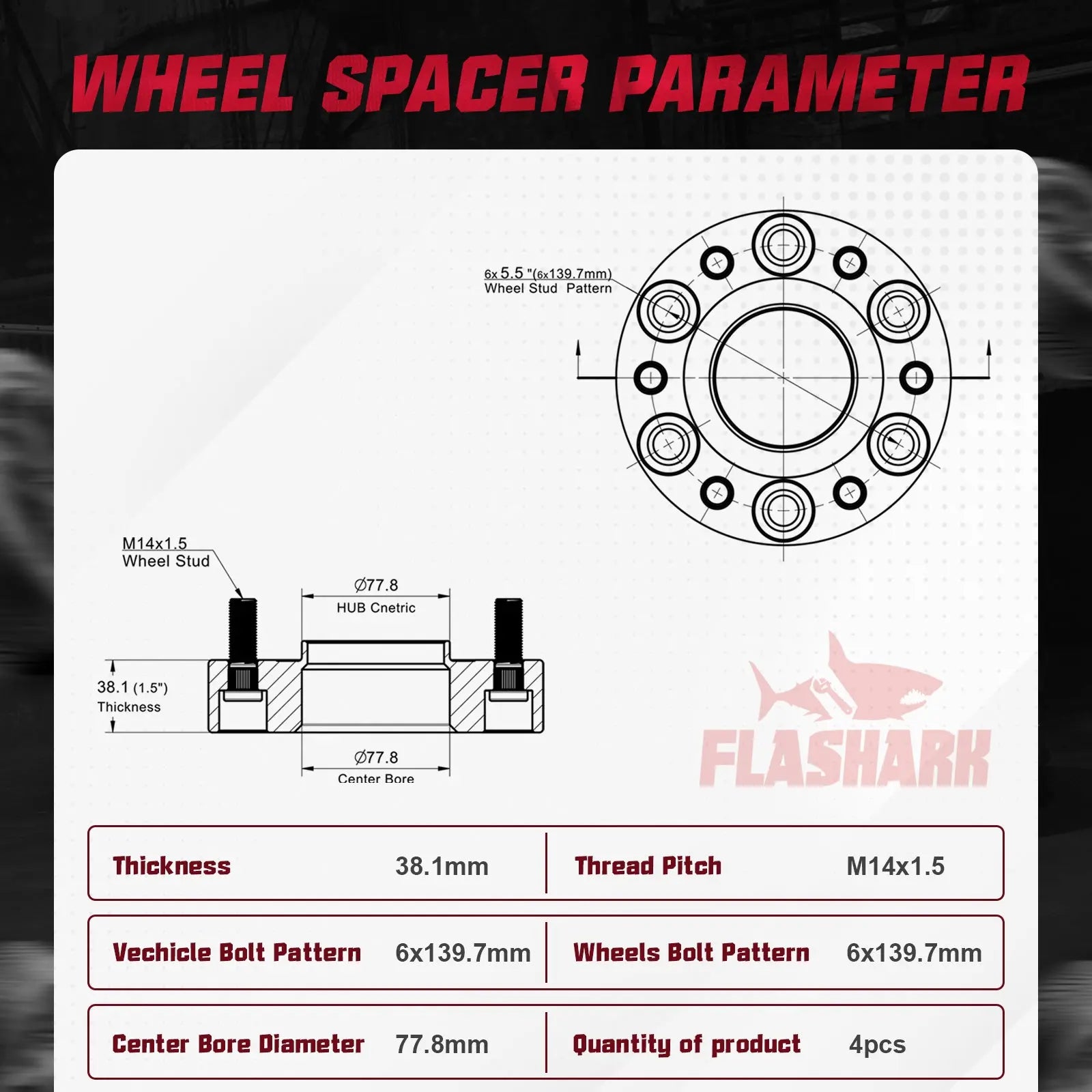 1.5 inch/2 inch 2019-2022 Dodge Ram 1500 6x5.5" Wheel Spacers 4PCS Flashark