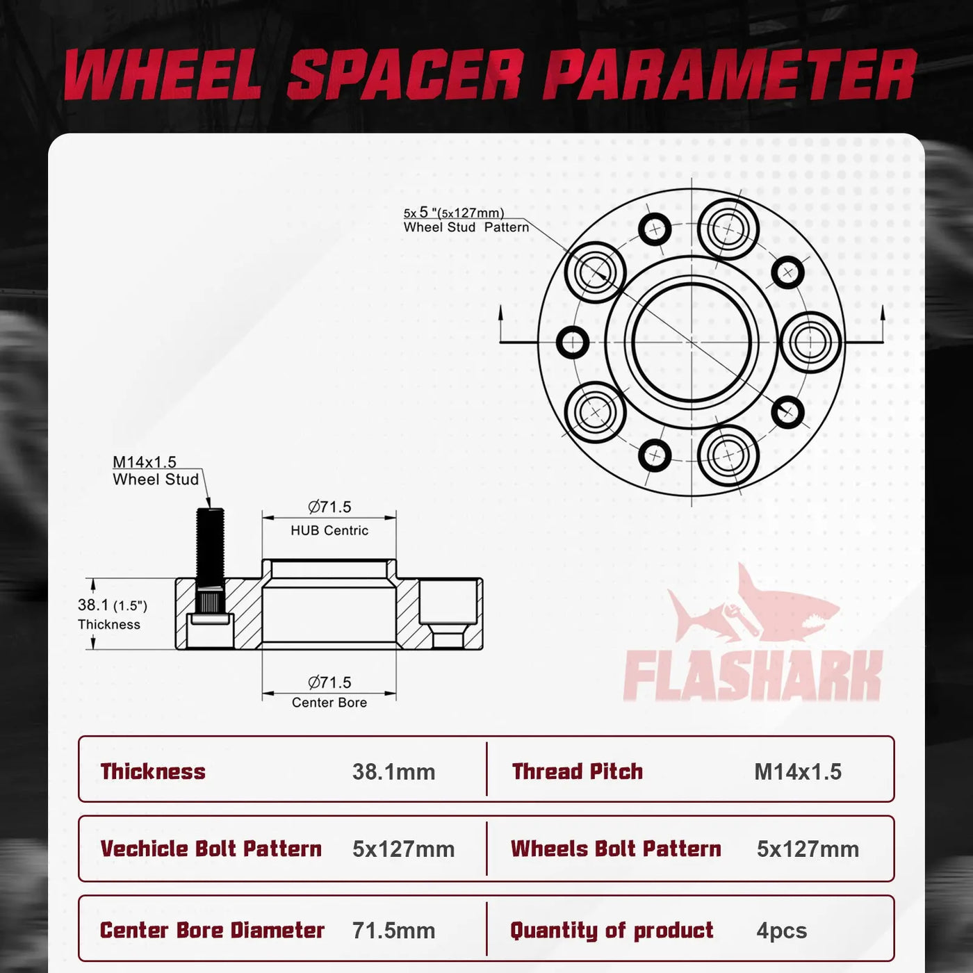 1.5 inch 2018-2022 Jeep Wrangler TJ YJ / 2011-2022 Dodge Durango 5x5" Wheel Spacers 4PCS Flashark