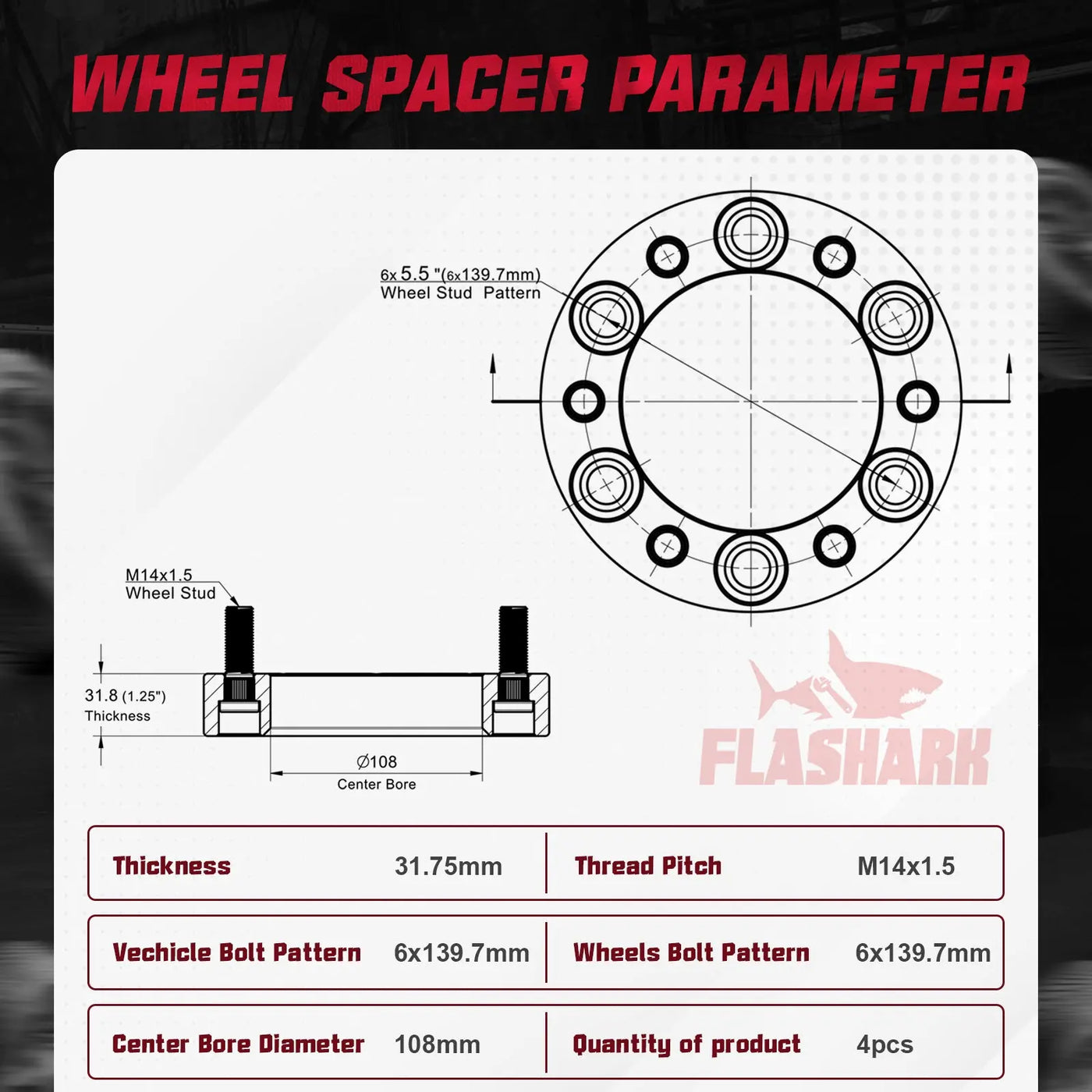 1988-2021 Chevy Chevrolet Silverado GMC Cadillac 1500 2500 6x5.5" Wheel Spacers 4PCS Flashark
