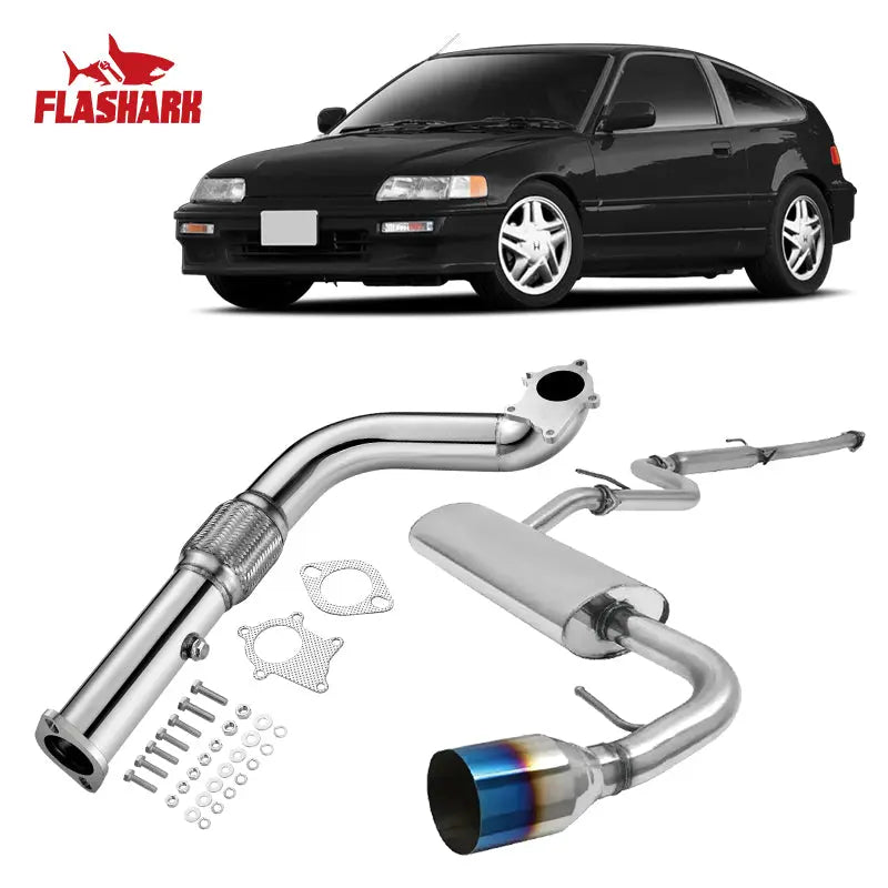 1990-1991 Honda CRX 1.5L Downpipe Exhaust 4.5" Burnt Muffler Tip Catback Exhaust Flashark