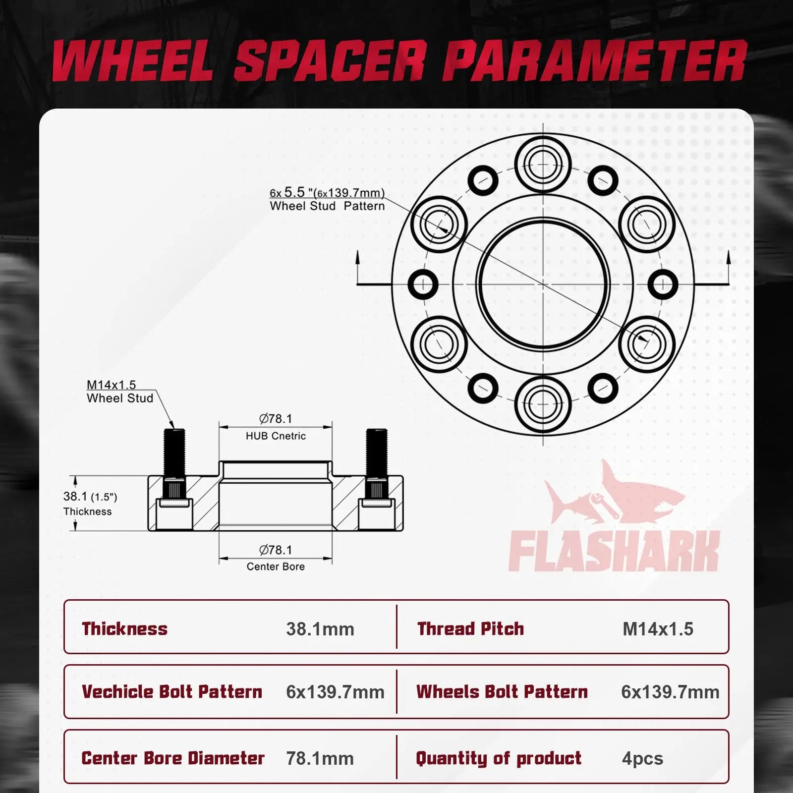 1992-2021 Chevy Chevrolet Silverado GMC 1500 6x5.5" Wheel Spacers 4PCS Flashark