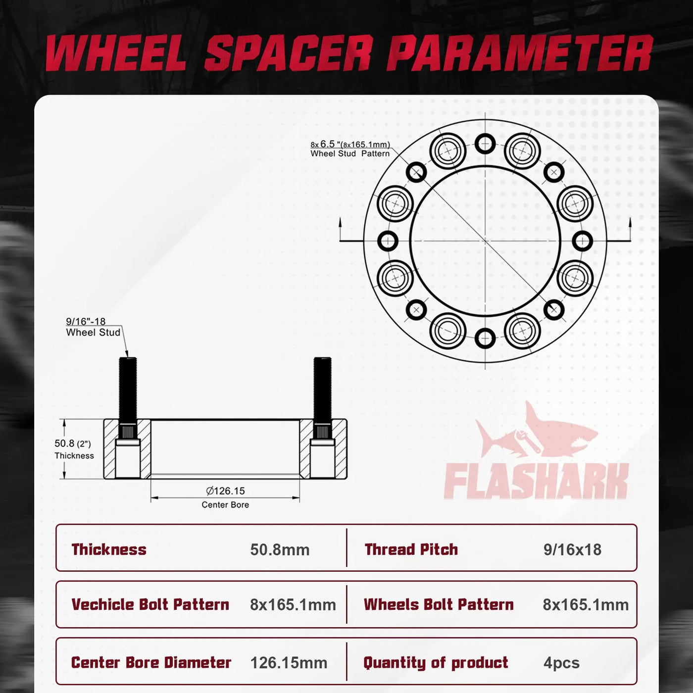 1994-2010 Dodge Ram 2500 3500 / 1967-2002 Ford 250 350 8x6.5" Wheel Spacers 4PCS Flashark