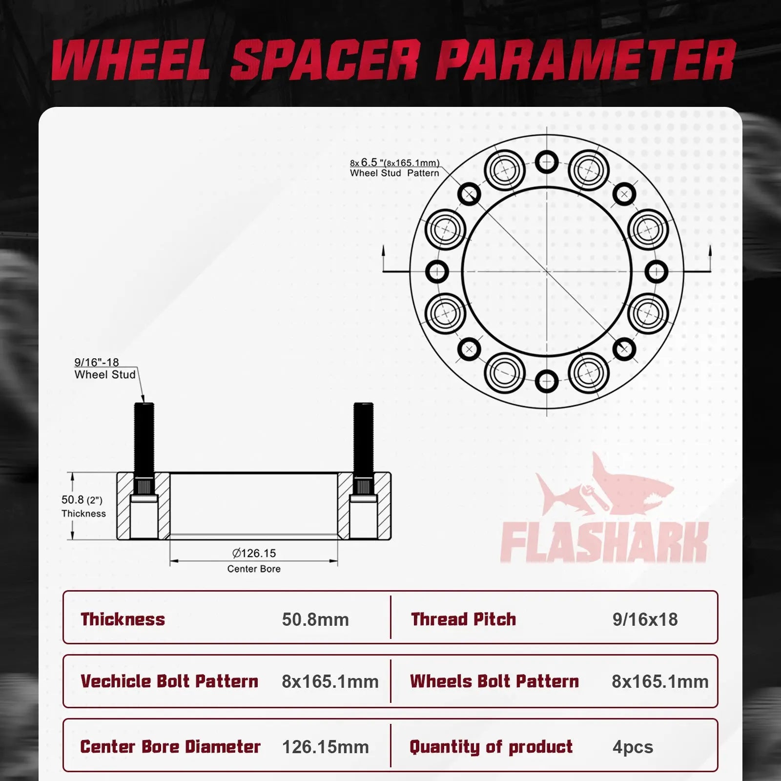 1994-2010 Dodge Ram 2500 3500 / 1967-2002 Ford 250 350 8x6.5" Wheel Spacers 4PCS Flashark