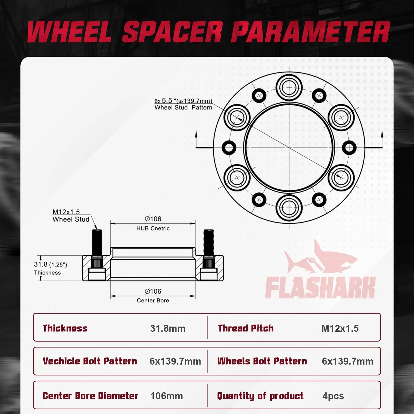 1996-2022 Toyota 4Runner FJ Tacoma Tundra Sequoia / Lexus GX460/GX470 6x5.5" Wheel Spacers 4PCS Flashark