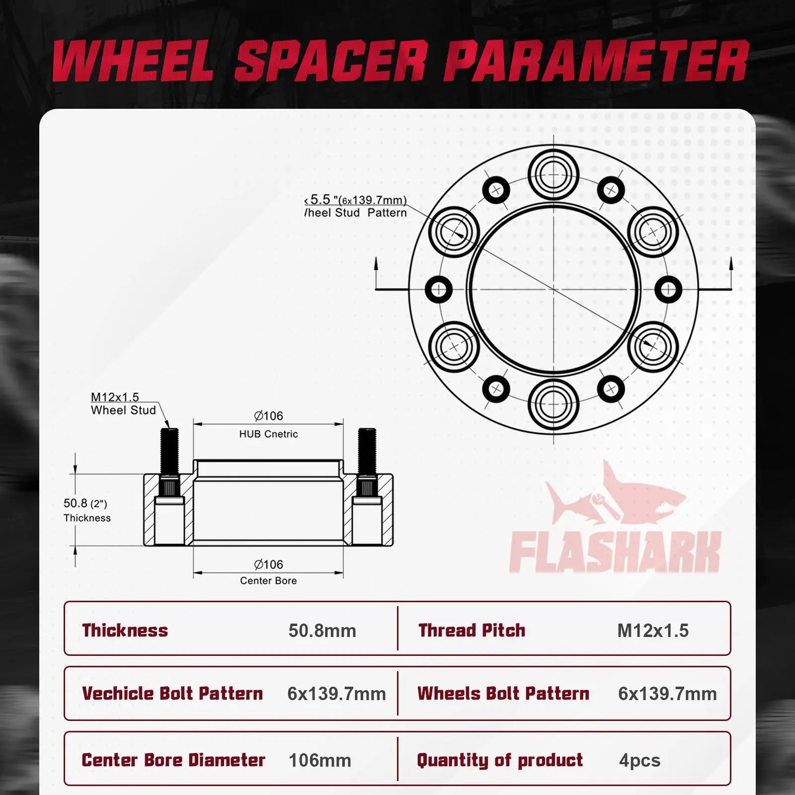 1996-2022 Toyota 4Runner FJ Tacoma Tundra Sequoia / Lexus GX460/GX470 6x5.5" Wheel Spacers 4PCS Flashark