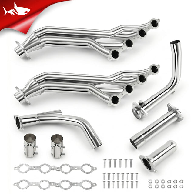 Stainless long tube header kit for 2007-2014 Chevy GMC Vortec V8 with Y-pipe, collector, gaskets, clamps and bolts