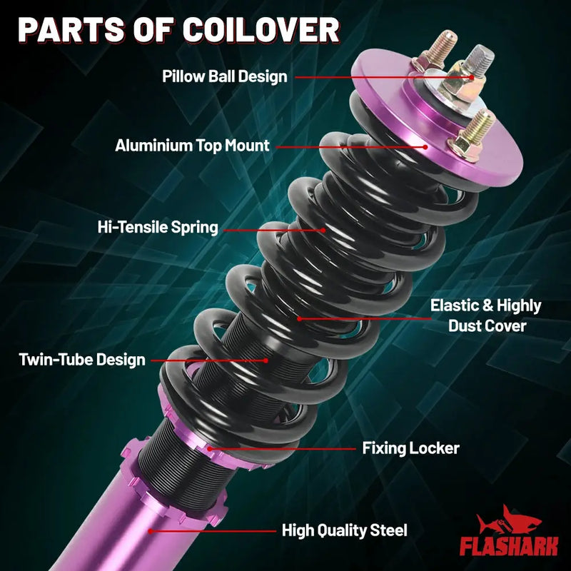 2000-2009 Honda S2000 Base Convertible 2D 2.0 DOHC Coilover Shock Absorbers Struts 4PCS Flashark
