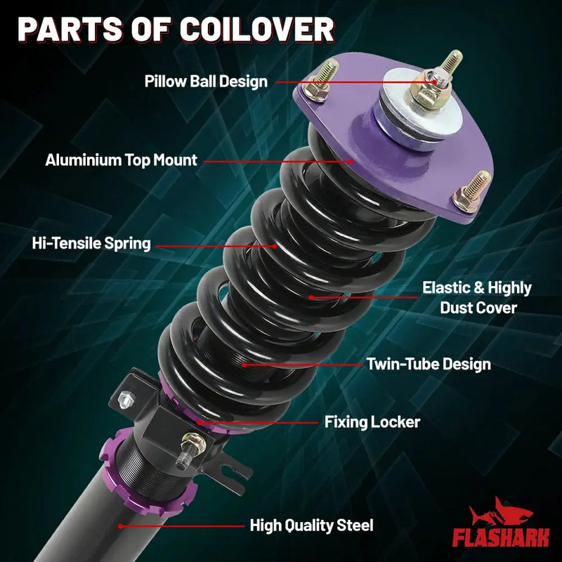 2003-2008 Nissan Fairlady 350Z Z33 Coilover Shock Absorbers Struts 4PCS Flashark