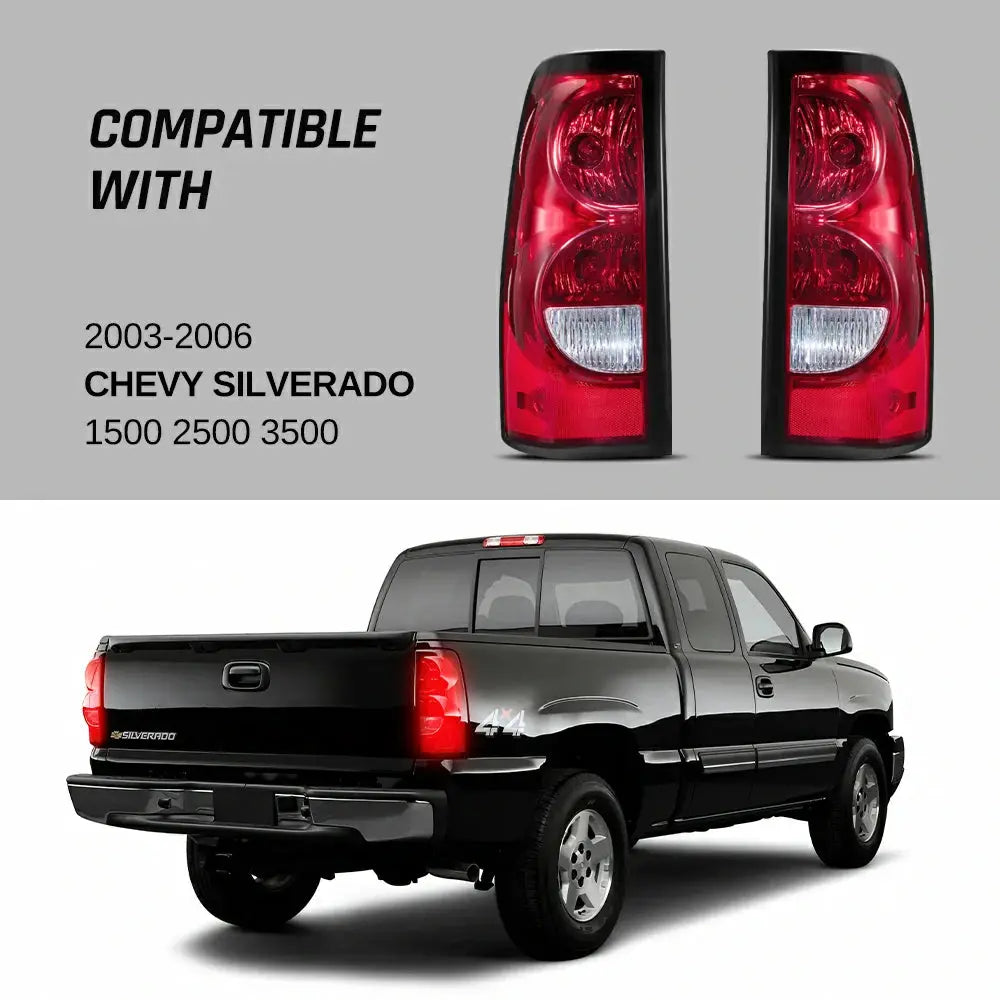 2004-2006 Chevrolet Chevy Silverado 1500 Tail Light Assembly - Driver + Passenger (Left + Right) Set Flashark