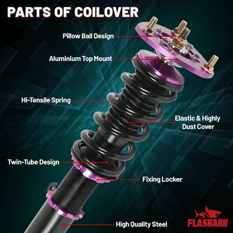 2007-2017 Dodge Caliber Jeep Compass Patriot Coilover Shock Absorbers Struts 4PCS Flashark