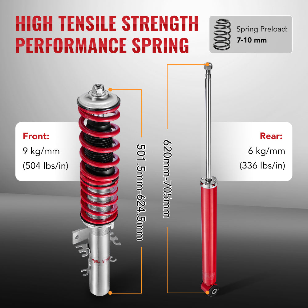 2009 - 2017 Volkswagen VW Polo Typ 6R and 6C 1.2, 1.4, 1.6, 1.4 TDi, 1.6TDi Coilover Shock Absorbers Struts 4PCS