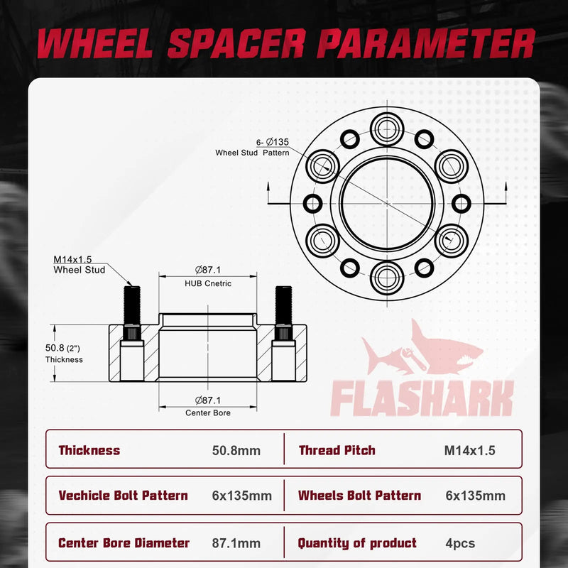 2015-2022 Ford F150 / Lincoln Navigator 1.25"/1.5"/2" 6x135mm Wheel Spacers 4PCS Flashark