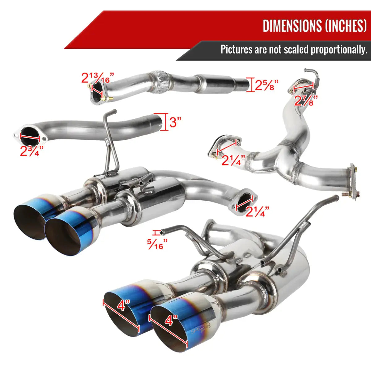 2015-2022 Subaru WRX / STI 4-inch Quad Muffler Tip Catback Exhaust System w/ N1 Style Burnt Tip Burnt Tip/Polished Tip Flashark