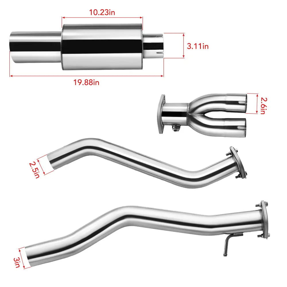 3 Inches Single Tip Cat-Back  Exhaust for 2009-2020 370Z Flashark