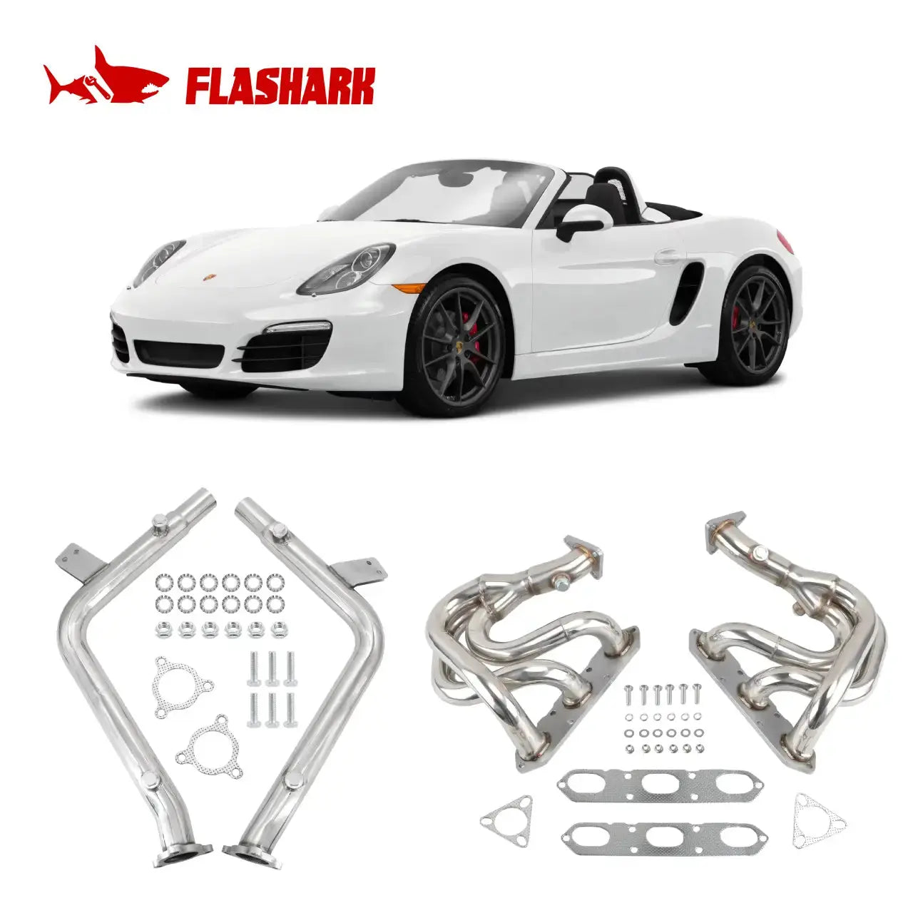 Exhaust Header/Downpipe Exhaust All-In-One Kit for 2000-2004 Porsche Boxster 986 2.7L / 3.2L Flashark